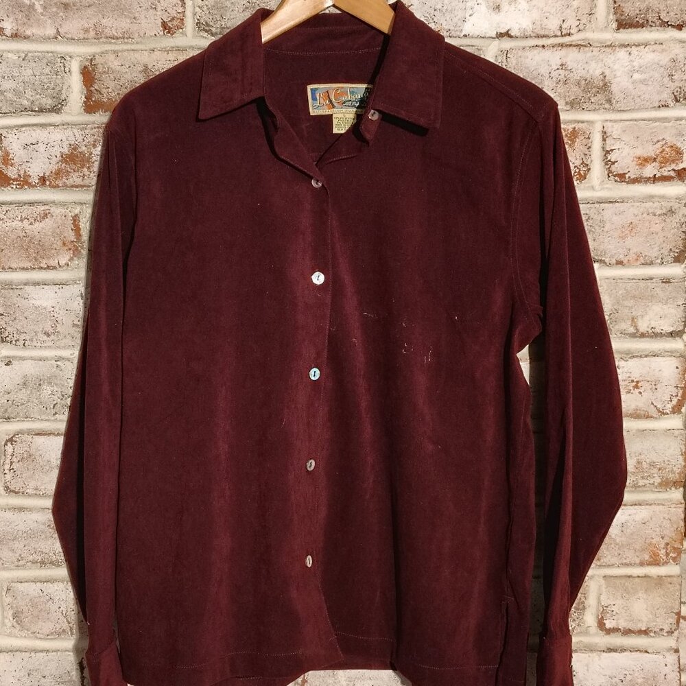 La Cabaña Womens Burgundy Long Sleeve Button Down Shirt - Large